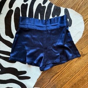 High Waisted Navy Blue Satin Shorts